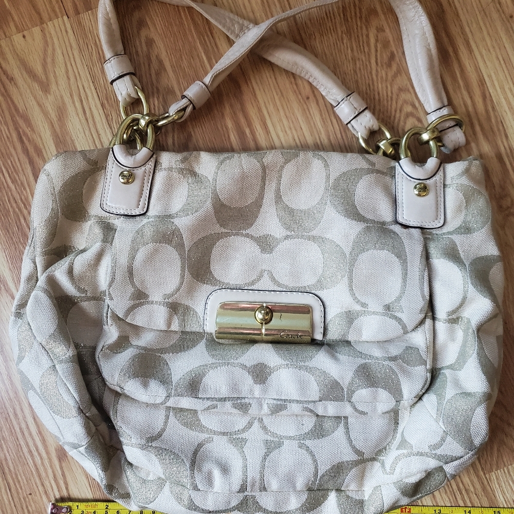 Coach Tan Signature Logo with Glitter detail purse